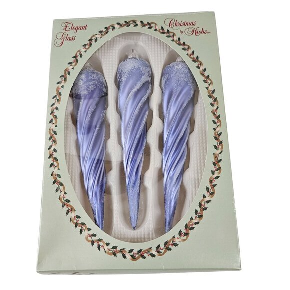 Christmas by Krebs Elegant Glass Icicle Ornaments White Blue Set of 6 Holiday - Picture 2 of 11